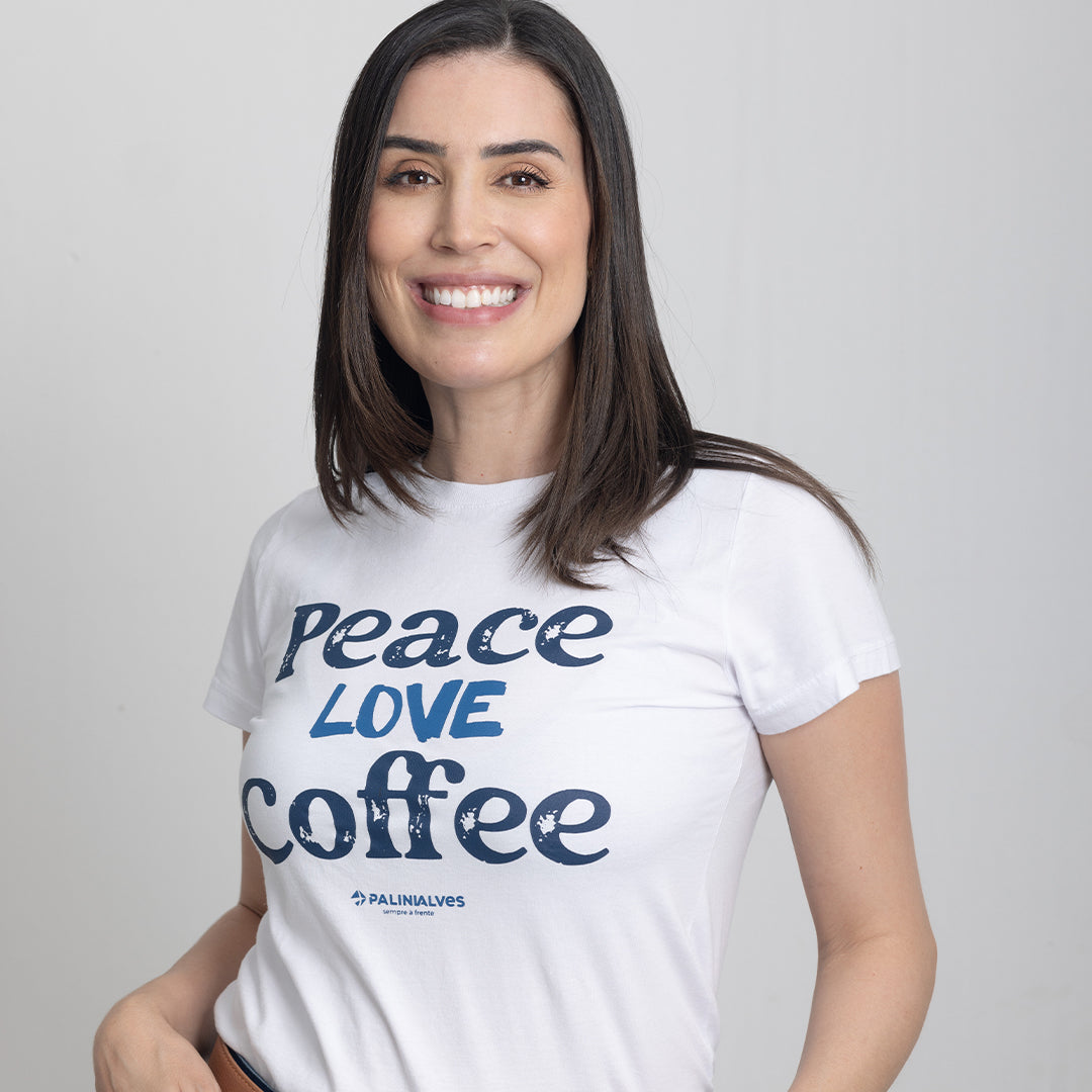 Camiseta Feminina Branco Peace Love Coffee