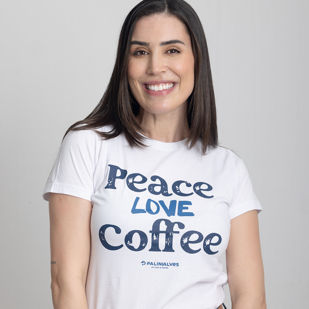 Camiseta Feminina Branco Peace Love Coffee