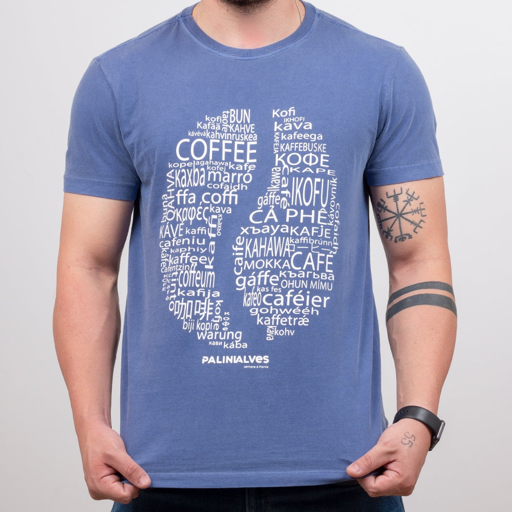 Camiseta Masculina Azul Coffee Mundo