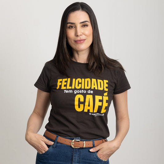 Camiseta Feminina Marrom Felicidade