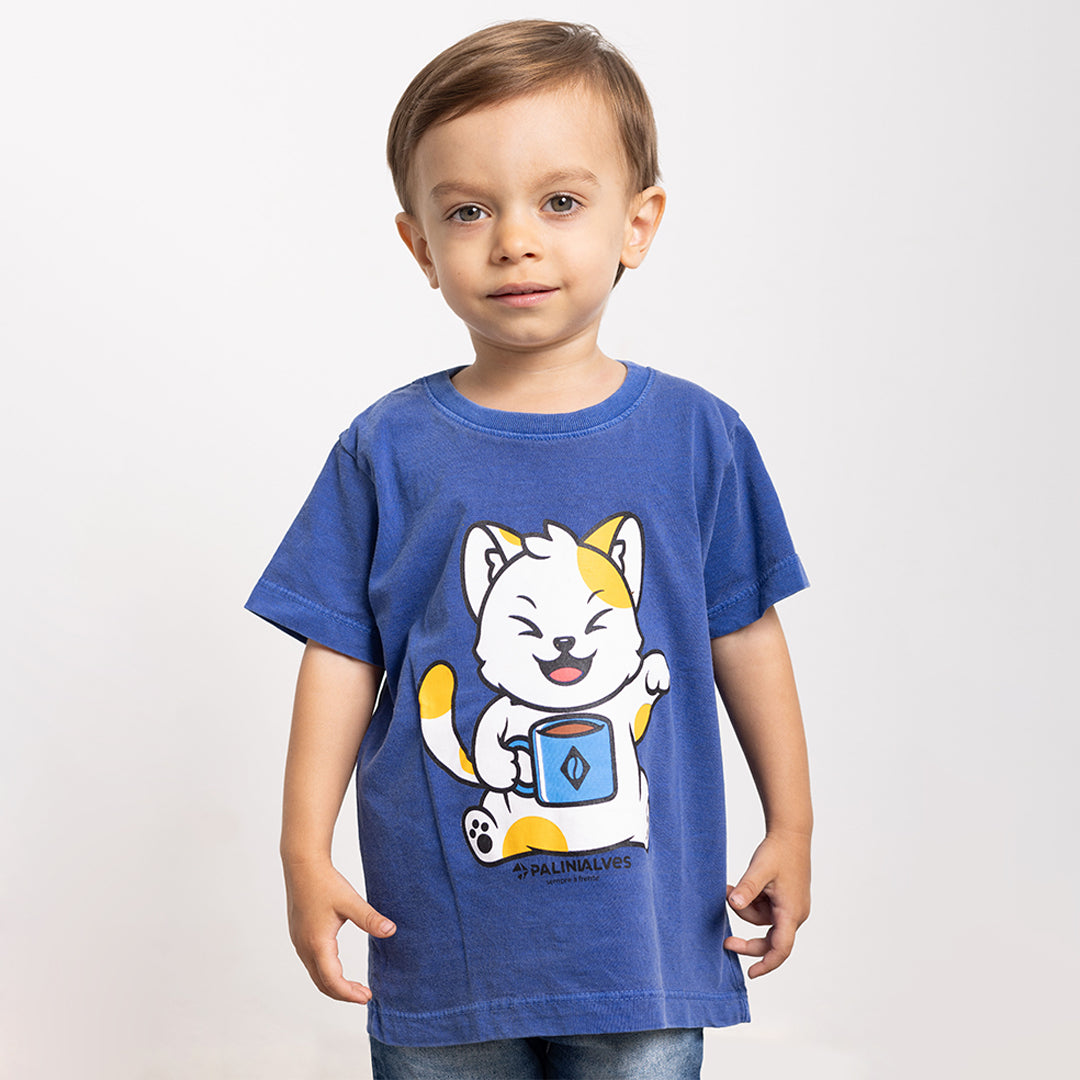 Camiseta Infantil Azul Gato