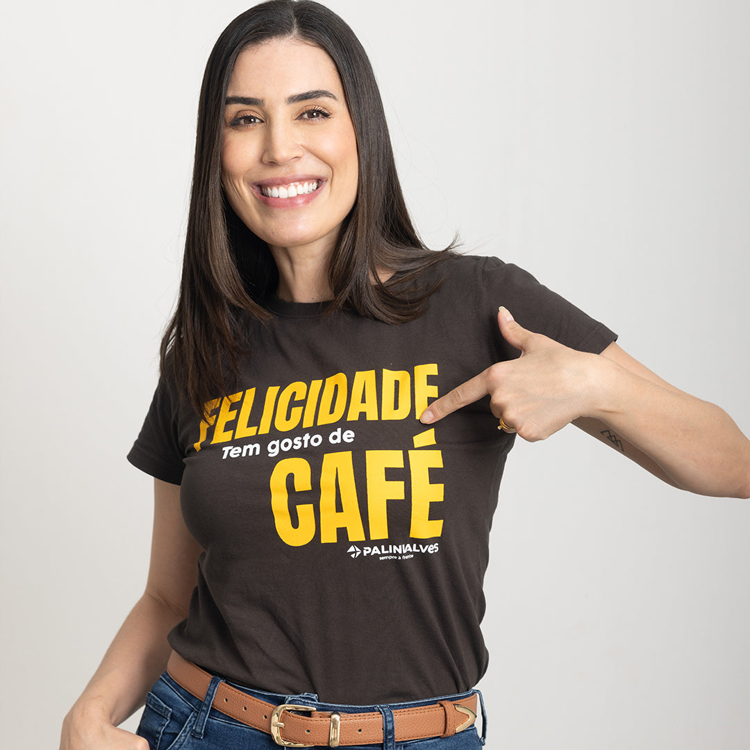Camiseta Feminina Marrom Felicidade
