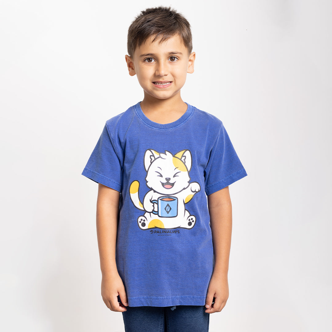 Camiseta Infantil Azul Gato