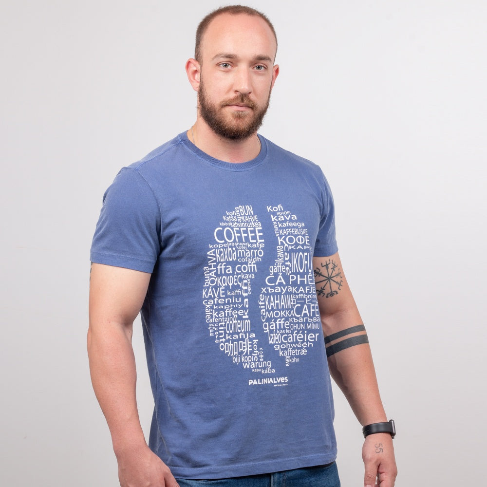 Camiseta Masculina Azul Coffee Mundo