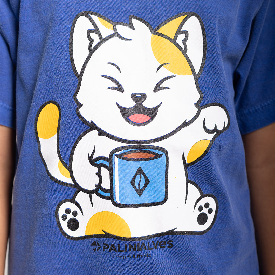 Camiseta Infantil Azul Gato