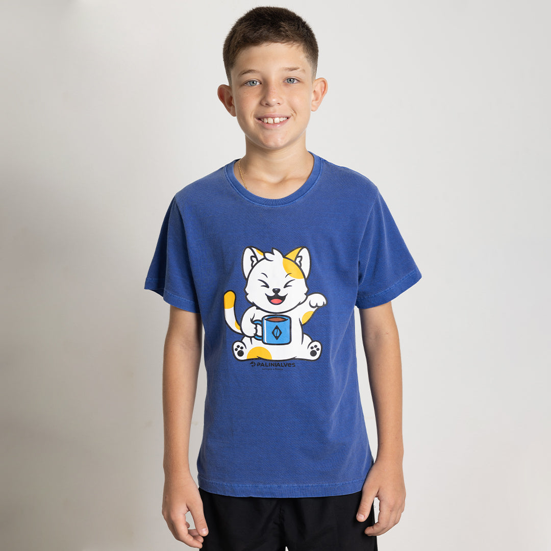 Camiseta Infantil Azul Gato