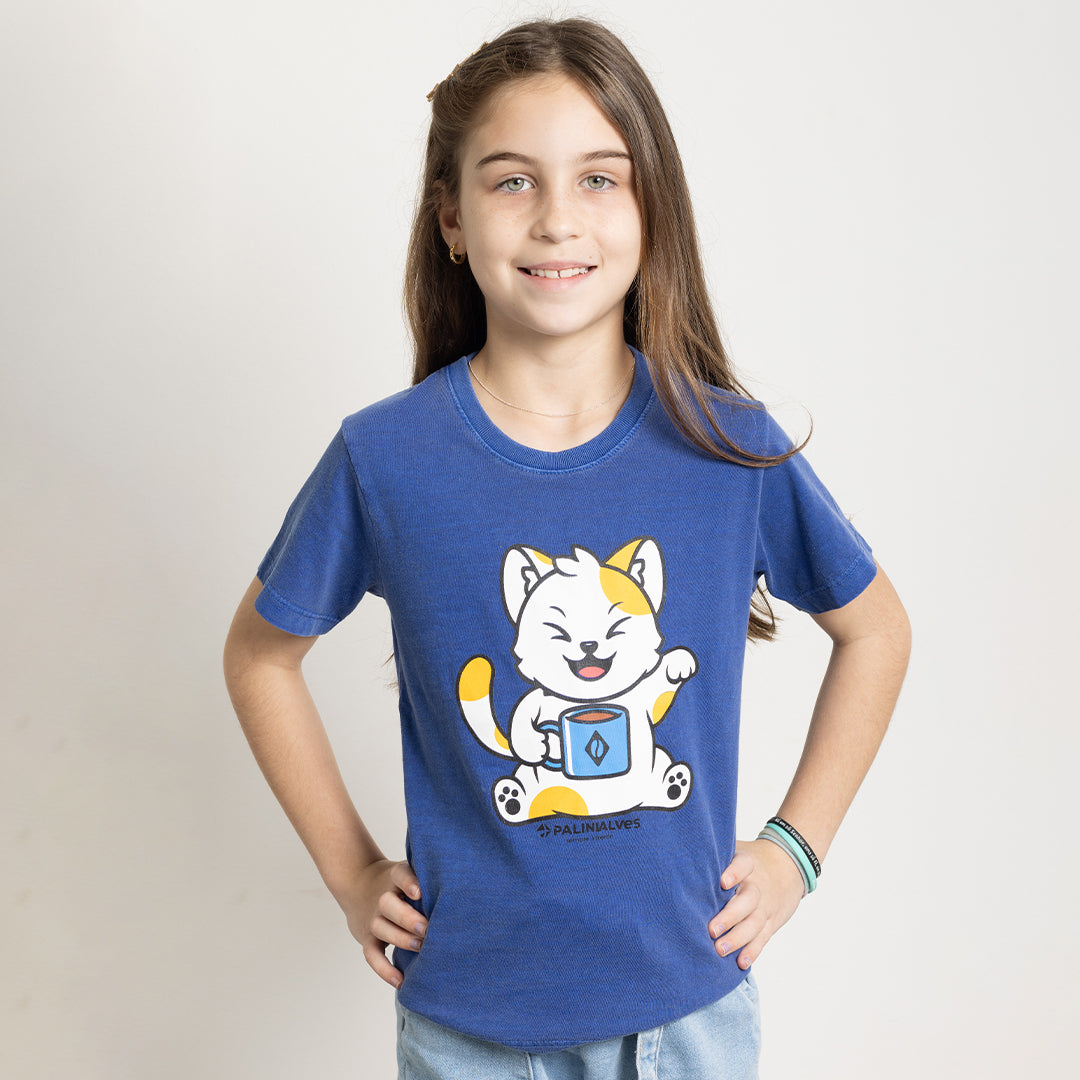 Camiseta Infantil Azul Gato