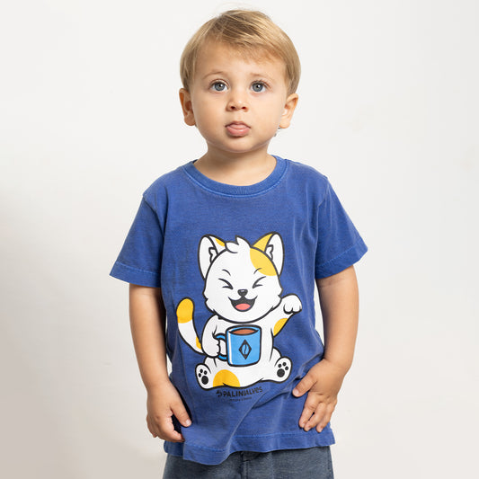Camiseta Infantil Azul Gato