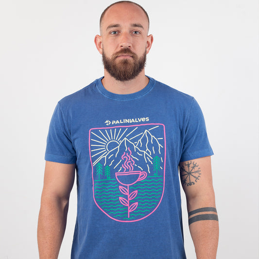 Camiseta Masculina Azul Flor do café