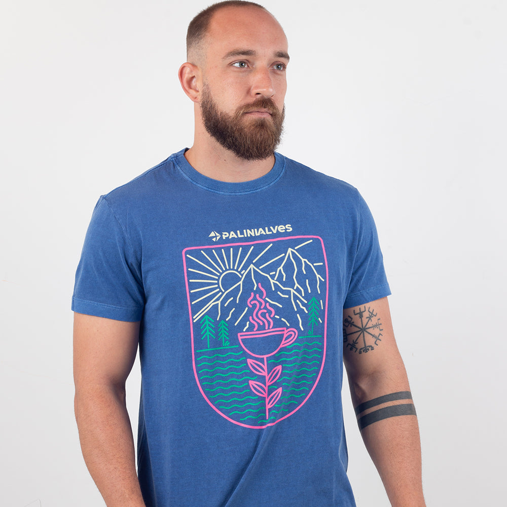 Camiseta Masculina Azul Flor do café