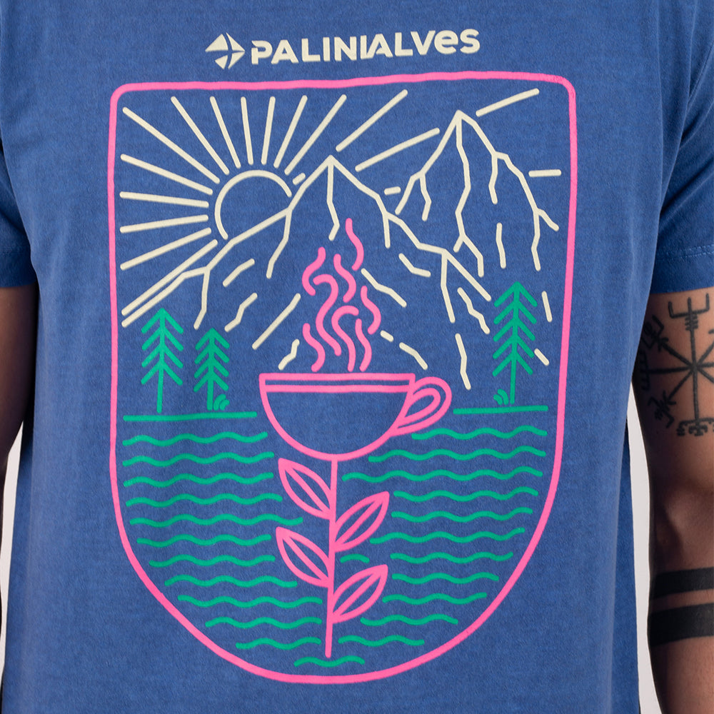 Camiseta Masculina Azul Flor do café