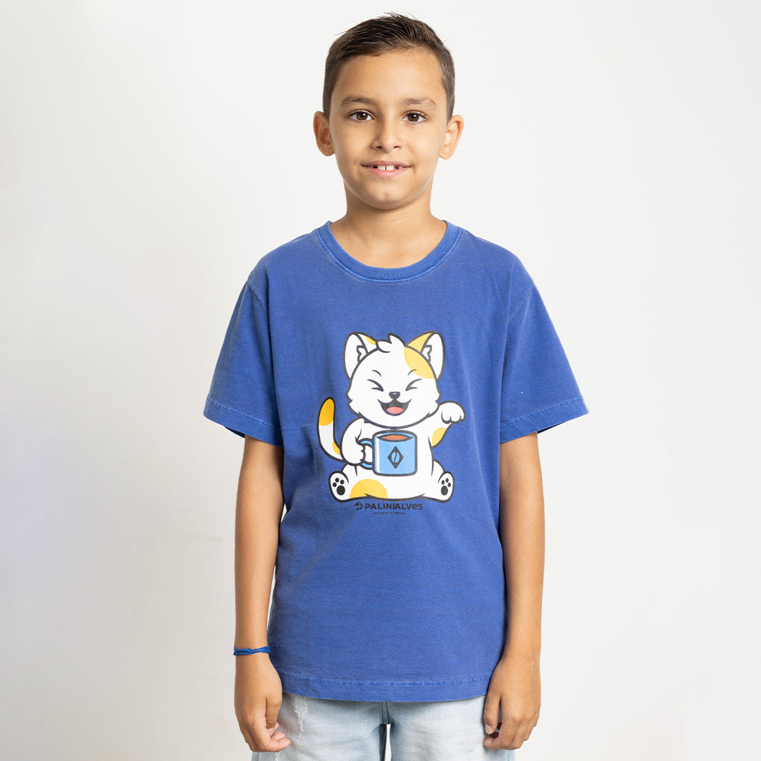 Camiseta Infantil Azul Gato