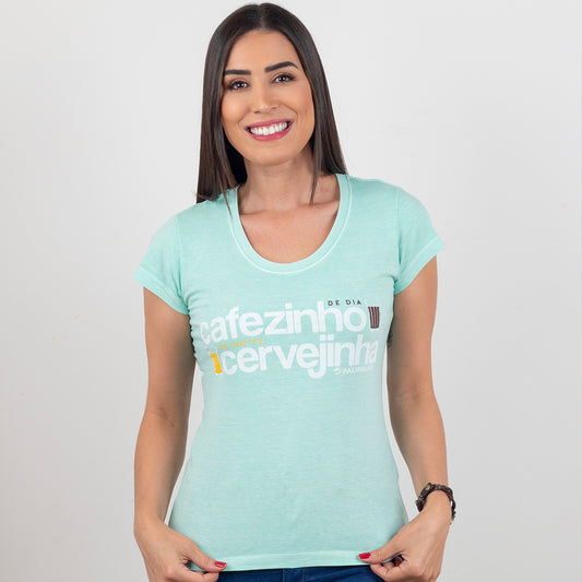 Camiseta Feminina Azul Claro Cafézinho e Cervejinha