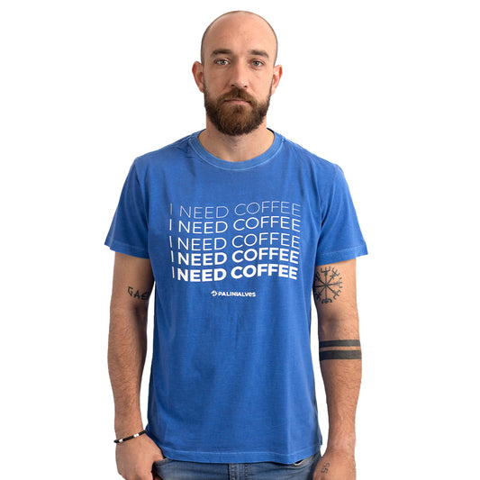 Camiseta Masculina Azul I Need Coffee