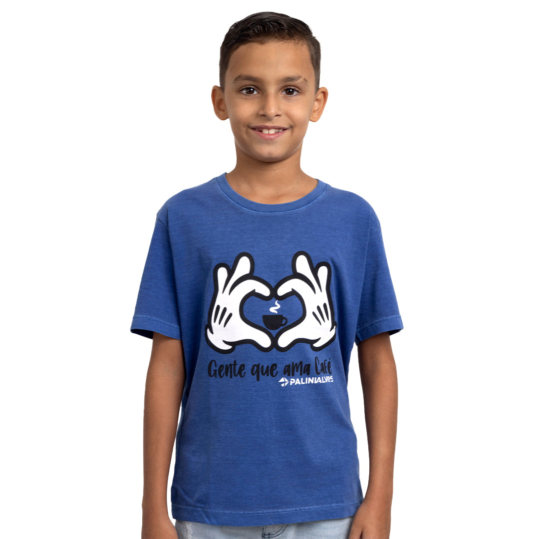 Camiseta Infantil Azul Gente que Ama Café