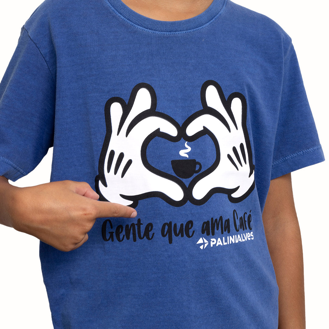Camiseta Infantil Azul Gente que Ama Café