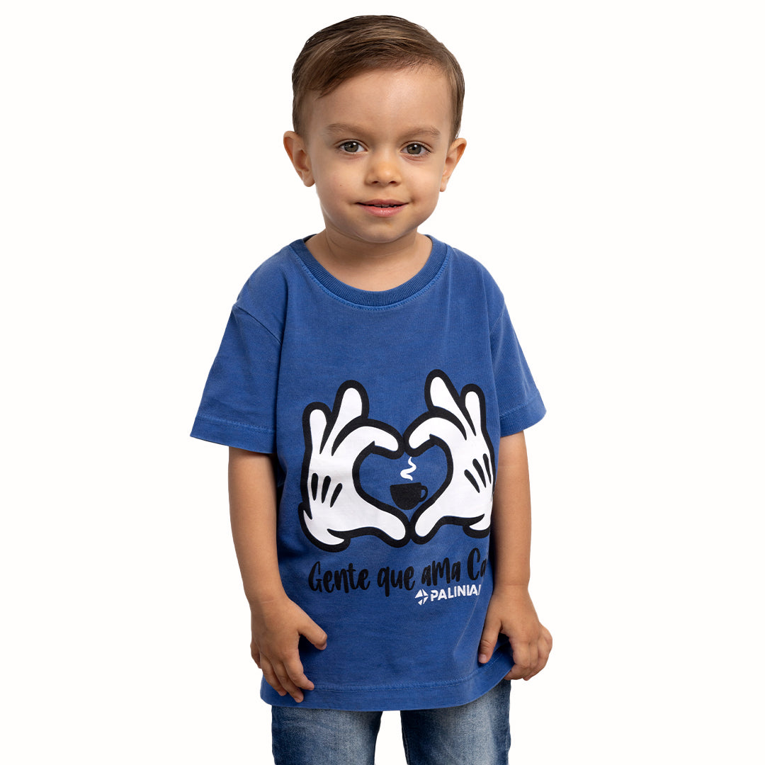 Camiseta Infantil Azul Gente que Ama Café