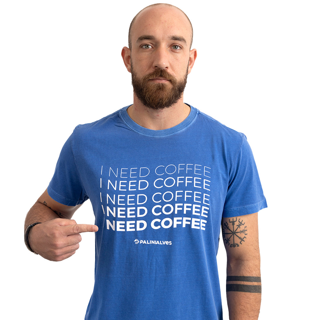 Camiseta Masculina Azul I Need Coffee