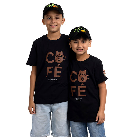 Camiseta Infantil Preta Café Gato
