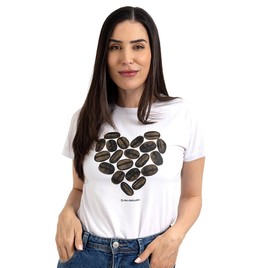 Camiseta Feminina Branca Coração de Café