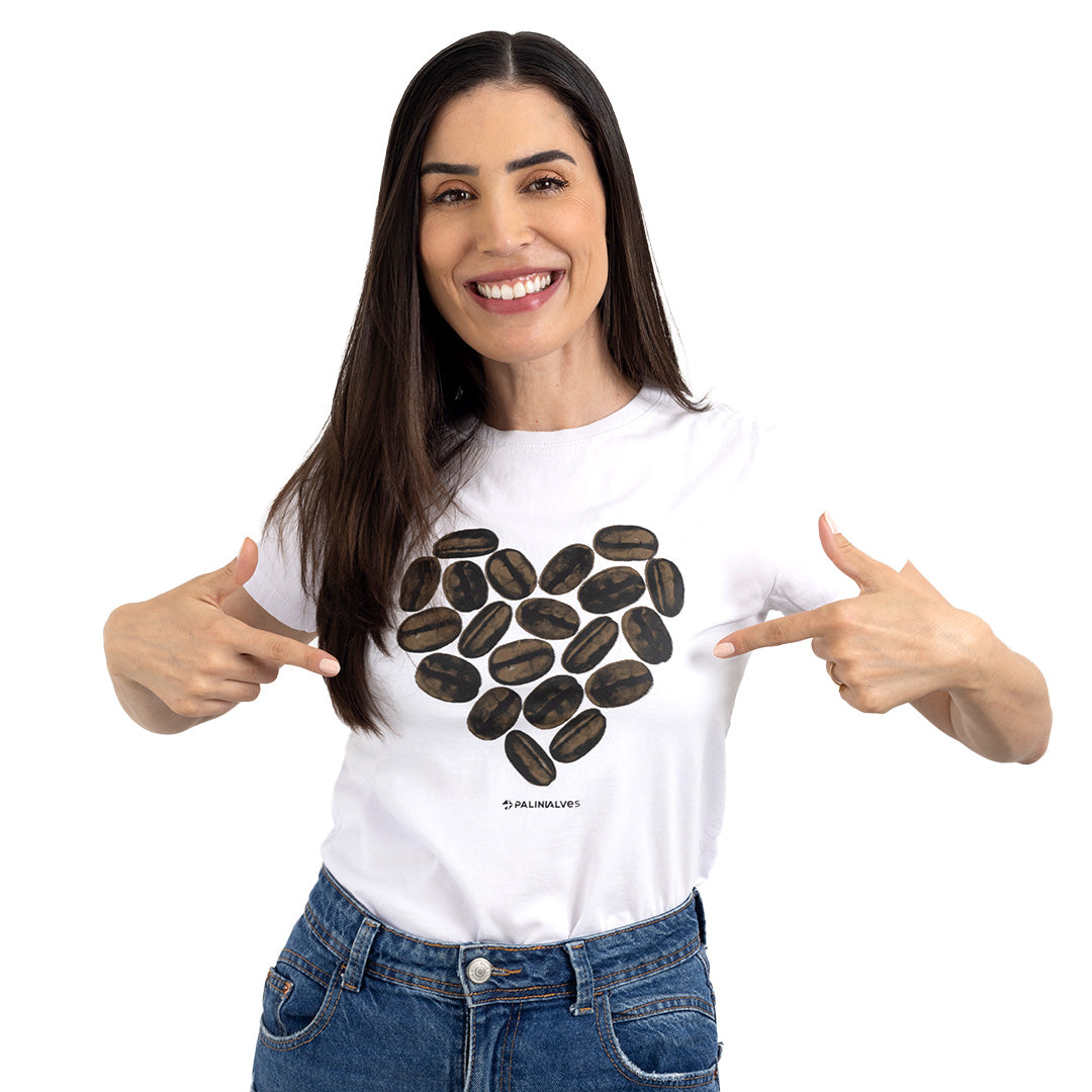 Camiseta Feminina Branca Coração de Café