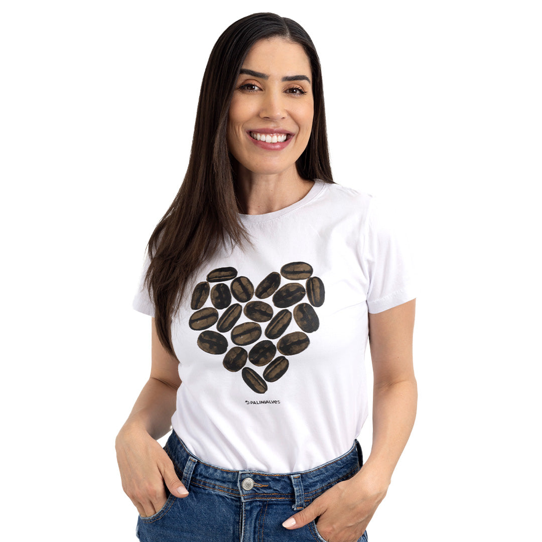 Camiseta Feminina Branca Coração de Café