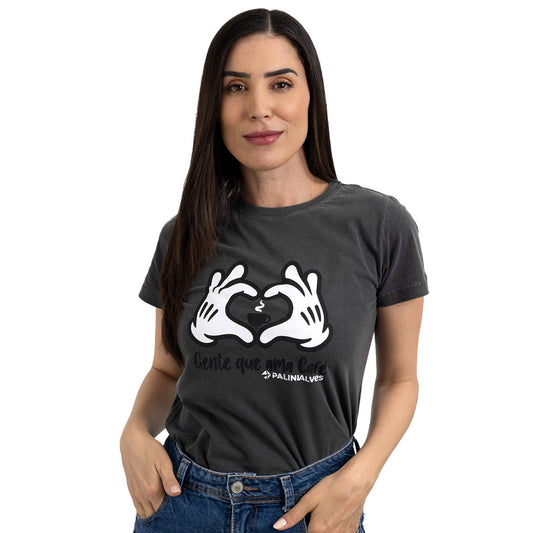 Camiseta Feminina Chumbo Gente que Ama Café