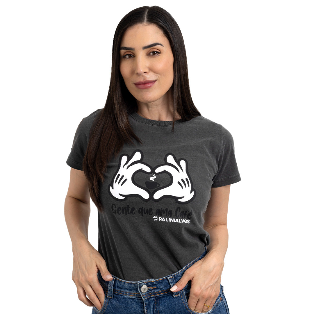 Camiseta Feminina Chumbo Gente que Ama Café