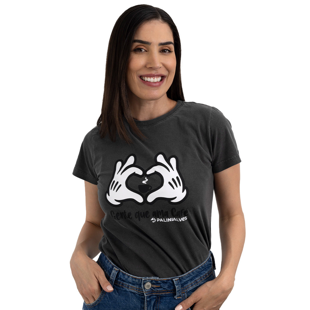 Camiseta Feminina Chumbo Gente que Ama Café