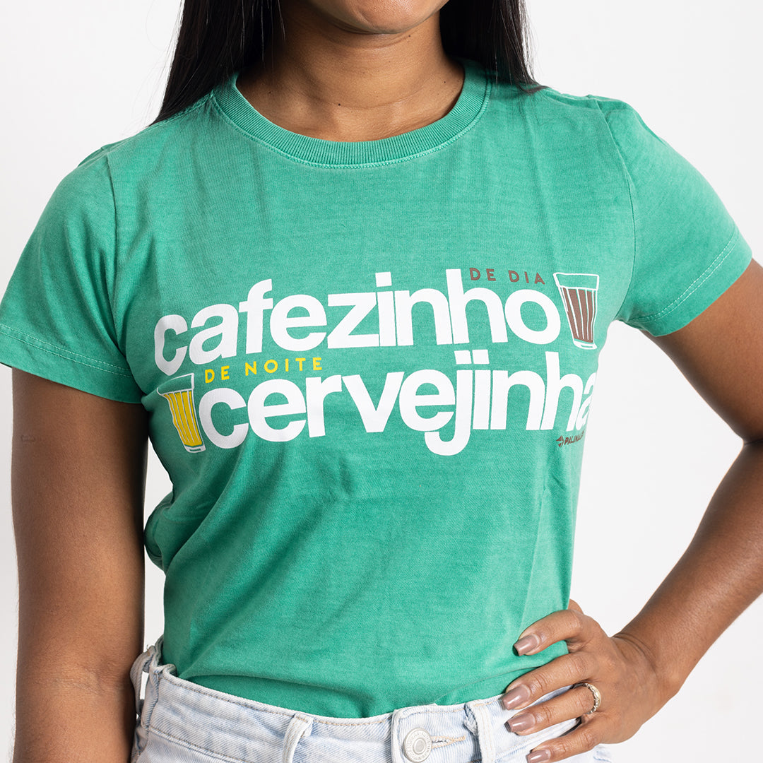 Camiseta Feminina Verde Cafézinho e Cervejinha