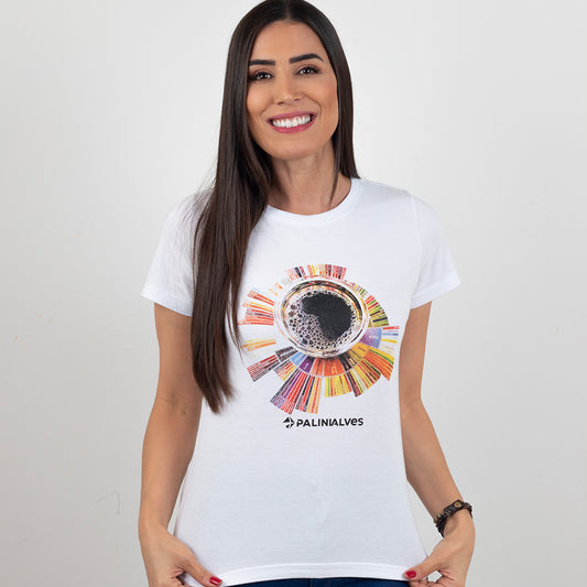 Camiseta Feminina Branca Xícara Roda dos Sabores