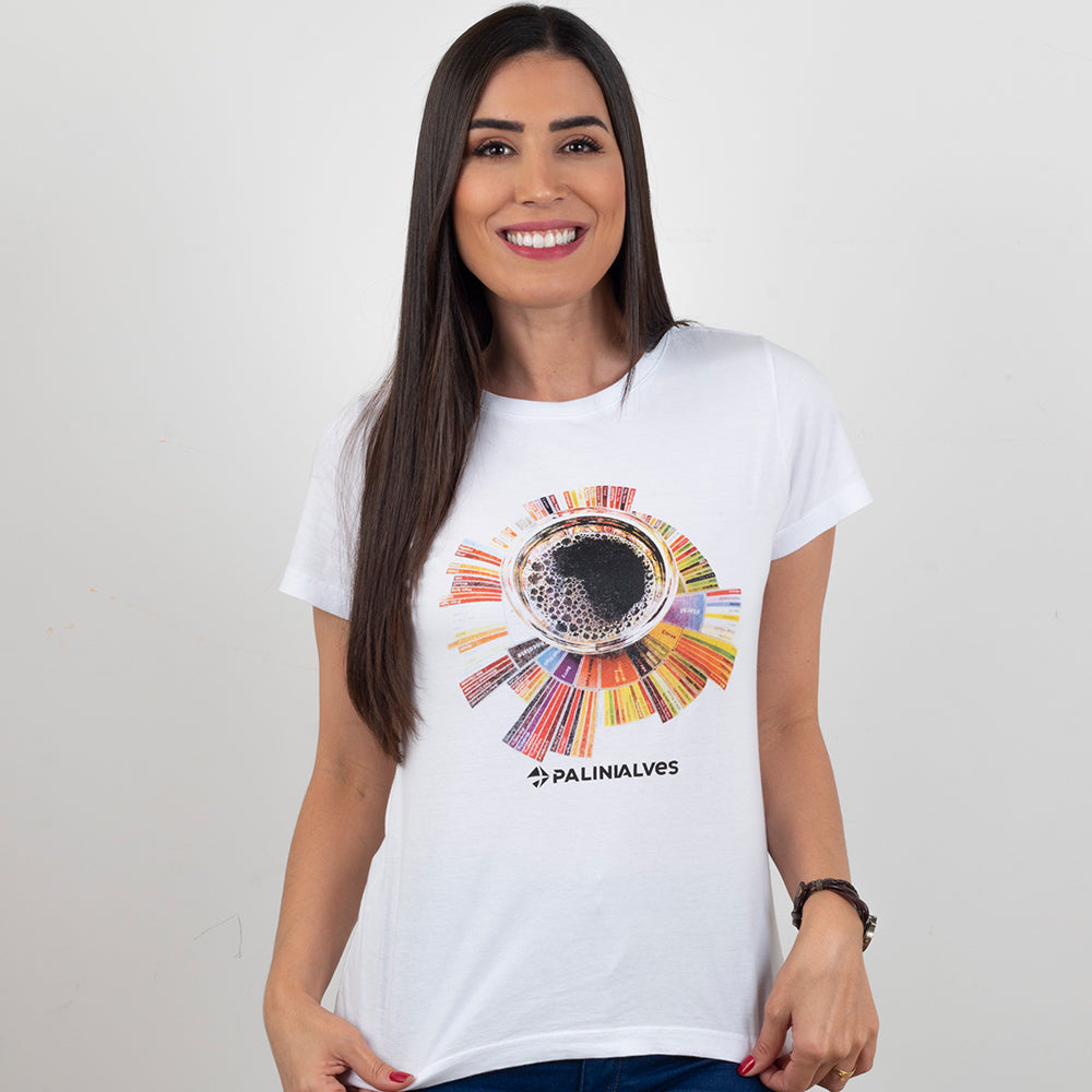 Camiseta Feminina Branca Xícara Roda dos Sabores