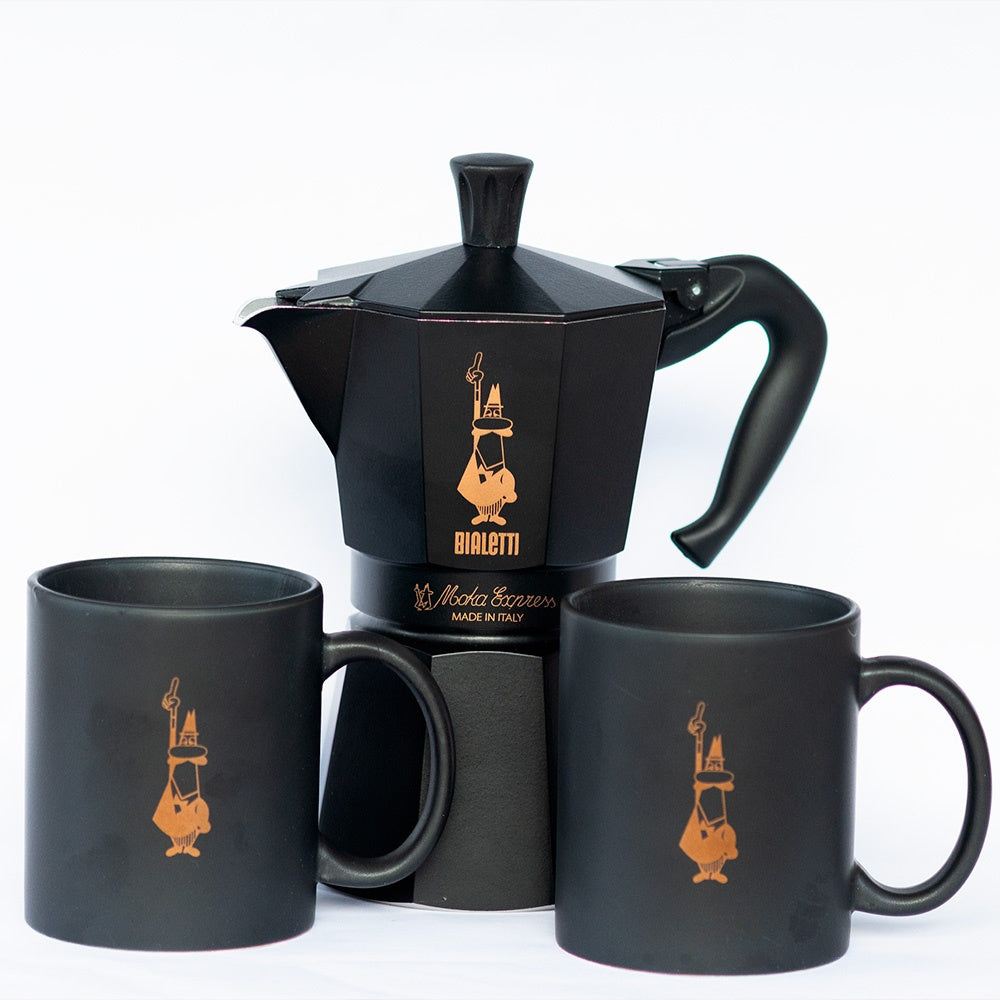 Kit Cafeteira Moka Express Preta 6xic Bialetti c/ 2 canecas