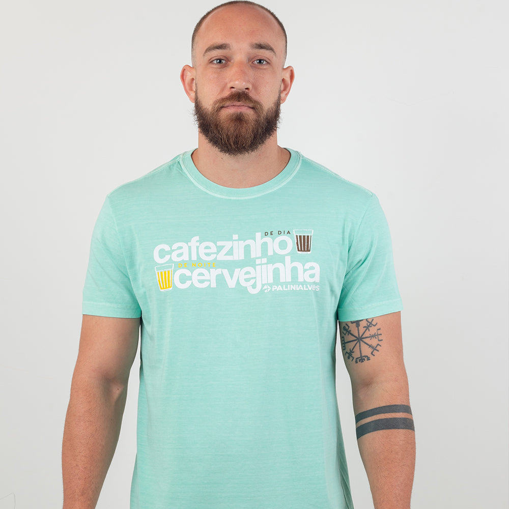 Camiseta Masculina Azul Claro Cafézinho e Cervejinha