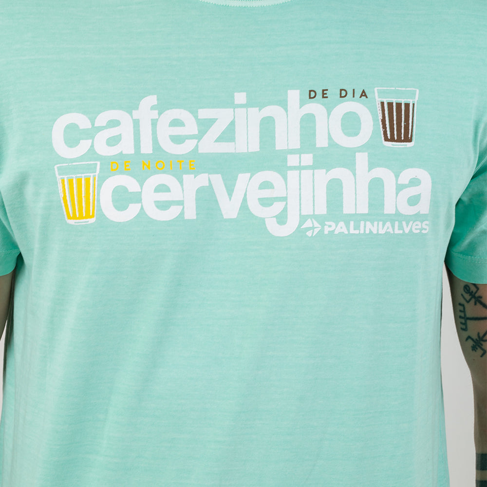 Camiseta Masculina Azul Claro Cafézinho e Cervejinha