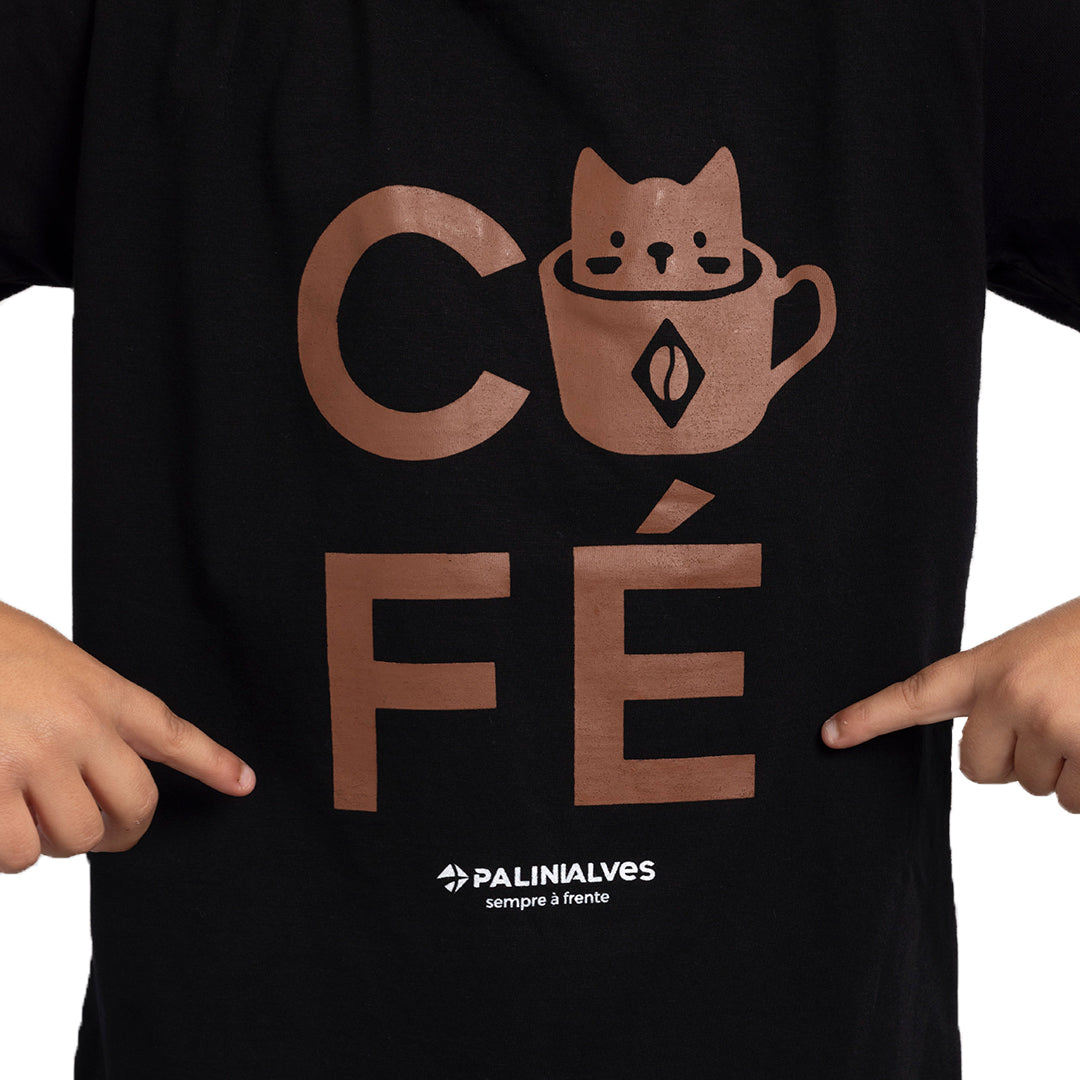 Camiseta Infantil Preta Café Gato